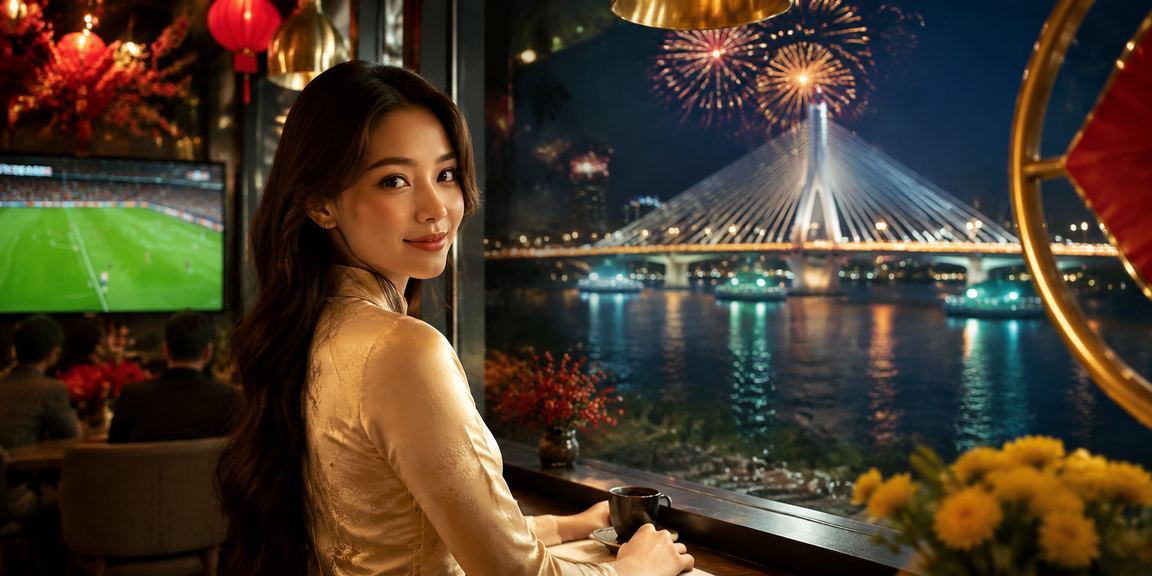 Người phụ nữ mặc áo dài tại Cần Thơ theo dõi kết quả cá cược bóng đá trên điện thoại