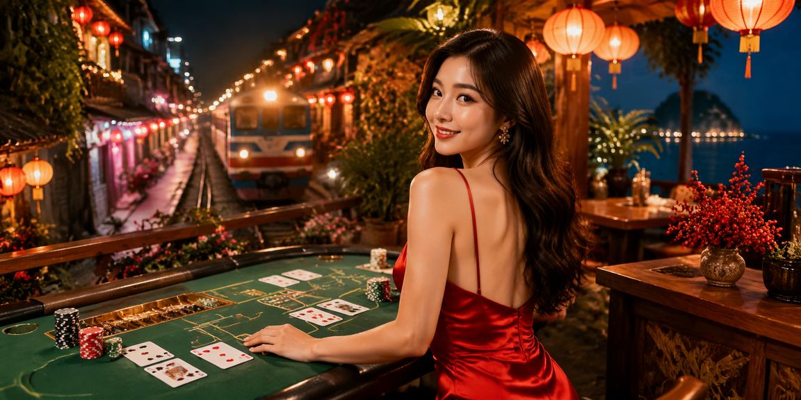 Bàn Baccarat sang trọng tại Hà Nội với ánh đèn vàng ấm và tách cà phê trên bàn